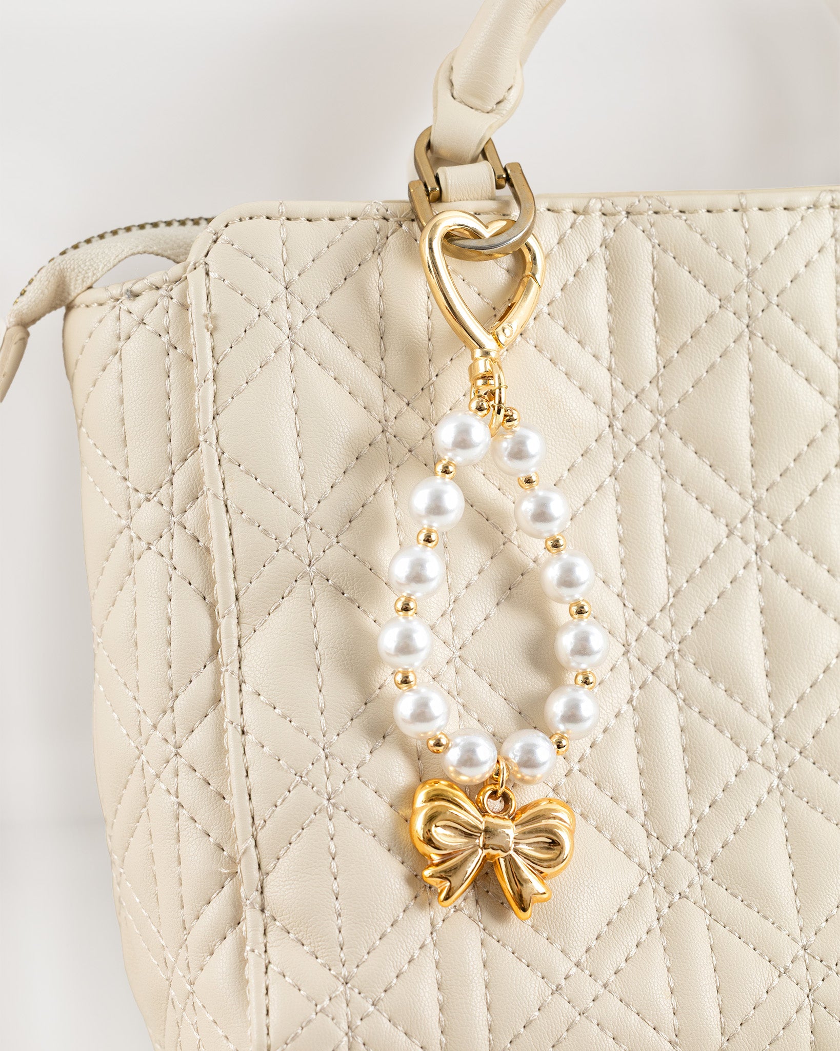 Heart Clasp, Bow & Pearl Loop Bag Charm